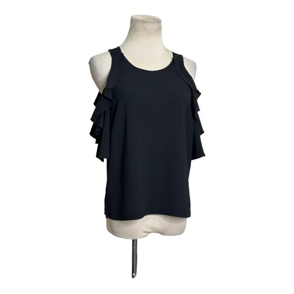 Charlotte Russe black cold shoulder ruffle sleeves blouse size small - Picture 11 of 11